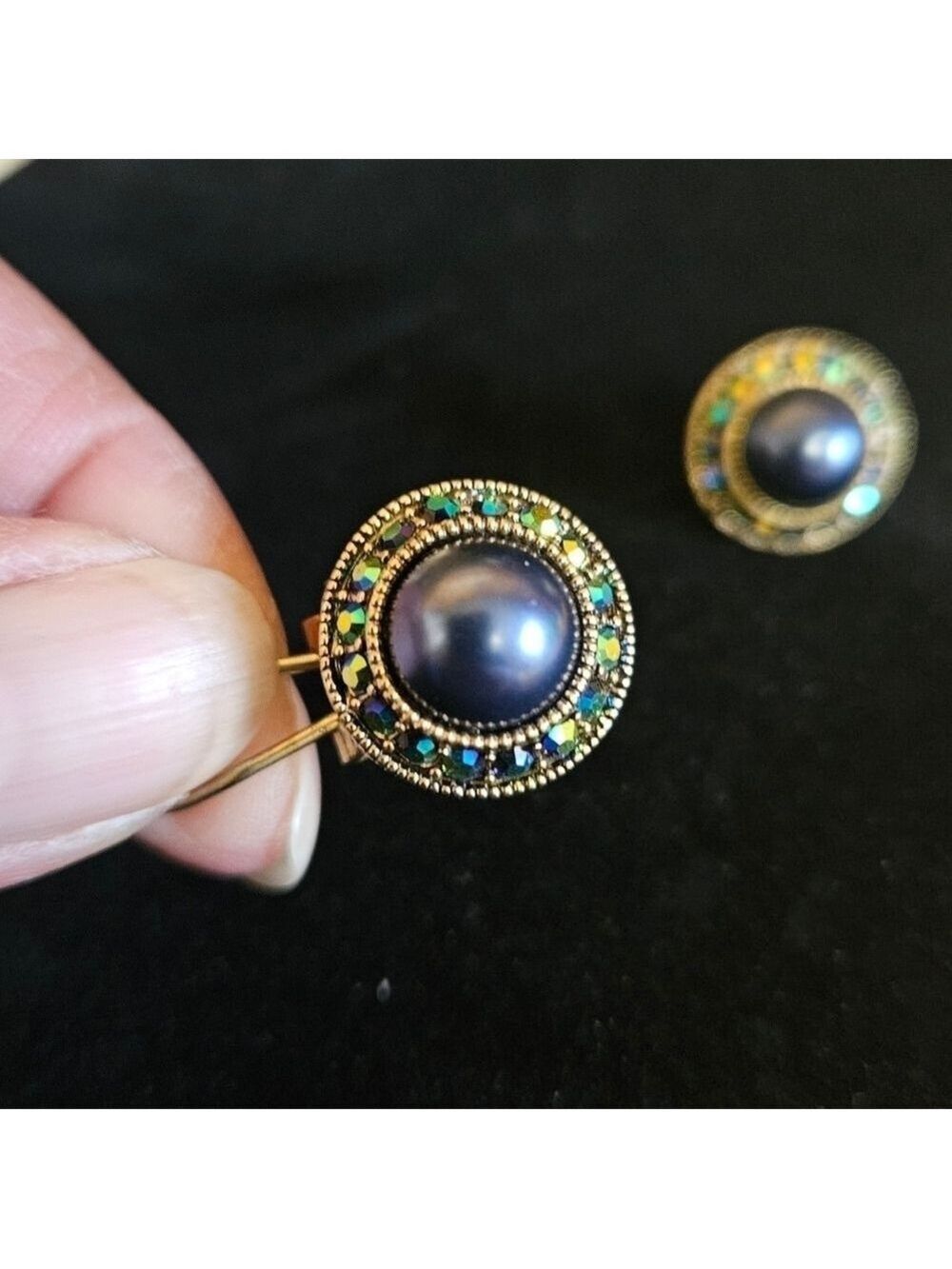 Heidi Daus Blue Faux Pearl Surrounded by Crystals Pierced Earrings
